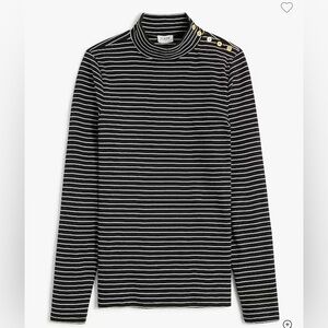 NWT J.Crew Factory Black/Ivory Striped mock neck ribbed top - Size Small